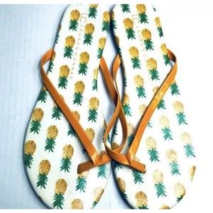 LC Lauren Conrad Flip Flops Womens 7 Pineapple Orange/Burnt Yellow Cussioned